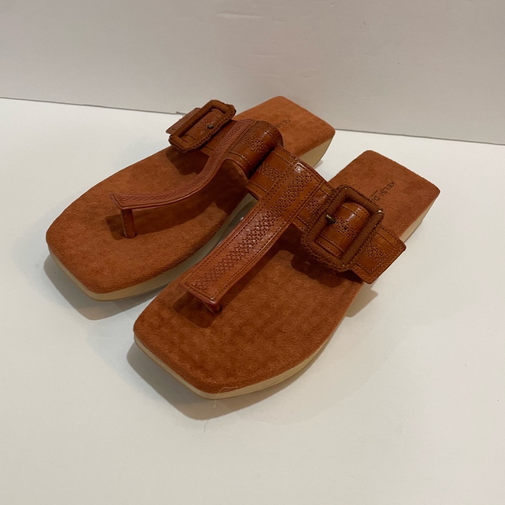 Anthropologie Kelsi Dagger Sandals sz. 8 Brooklyn Swag Thong Suede Brown Orange - Picture 4 of 9